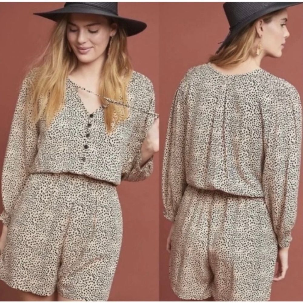 Beachgold Chelsea Tan Black Long SleeveCoverup Polka Dot Romper Women's XS - Picture 2 of 12